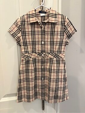 Burberry Beige Black and Red Plaid Kids Dress